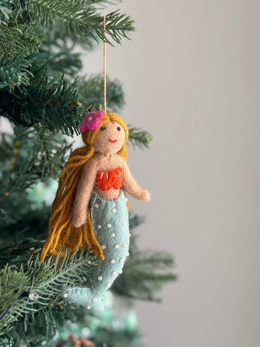 Felt Mermaid Ornament - Caucasian: Blue Tail