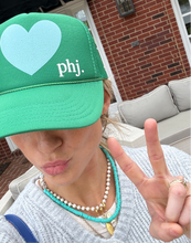 Happy Heart Trucker Hat: Navy + light blue