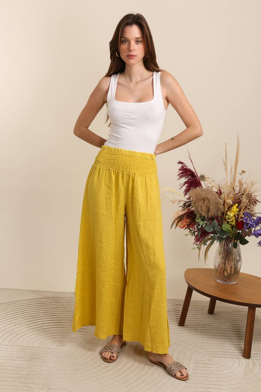 100% Linen Trousers REF. 2771: Mustard