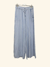 Wide 100% linen striped trousers Art 9925: Brown