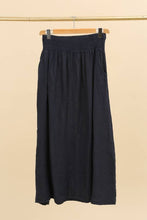 LONG SKIRT WITH SMOCKED WAIST AND POCKETS 100% LINEN: Almond green / One size