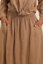 LONG SKIRT WITH SMOCKED WAIST AND POCKETS 100% LINEN: Almond green / One size