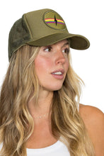 Electric Rainbow Trucker Hat in Olive: Olive