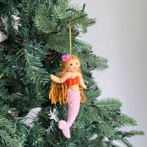 Felt Mermaid Ornament - Caucasian: Caucasian - Pink tail