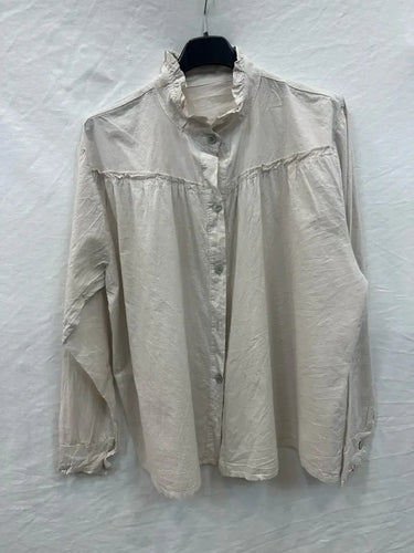 Cotton ruffled shirt @88270_ChVolantUni: Light beige