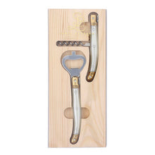 Corkscrew Set in Wood Tray: Wood Tray: 9.5" L x 4" W x .6" D ,  Bottle Opener: 6.25" L ,  Corksrew: 4.5" L