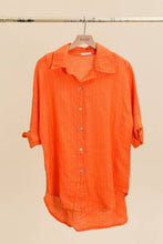 3/4 SLEEVE STRIPED LINEN SHIRT: Sky Blue / One size