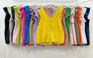Cotton Gauze Flutter Sleeve Top One Size