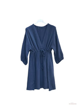 Belted cotton gauze short dress: Sky