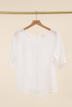 ROUND NECK T-SHIRT BUTTONED AT THE BACK 100% LINEN: Beige / One size