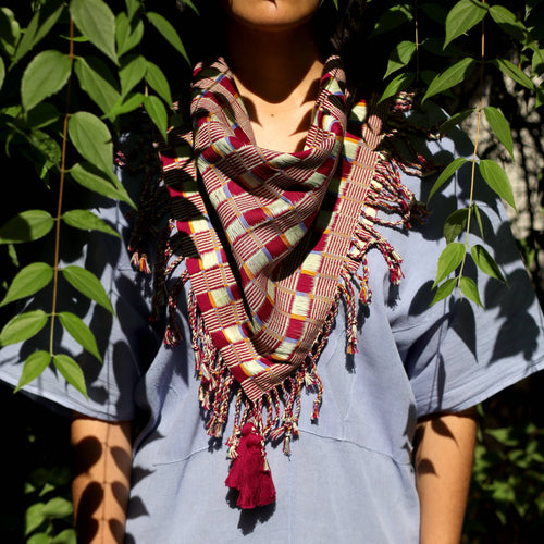 Hand Woven Scarf Cotton Textile - Vino