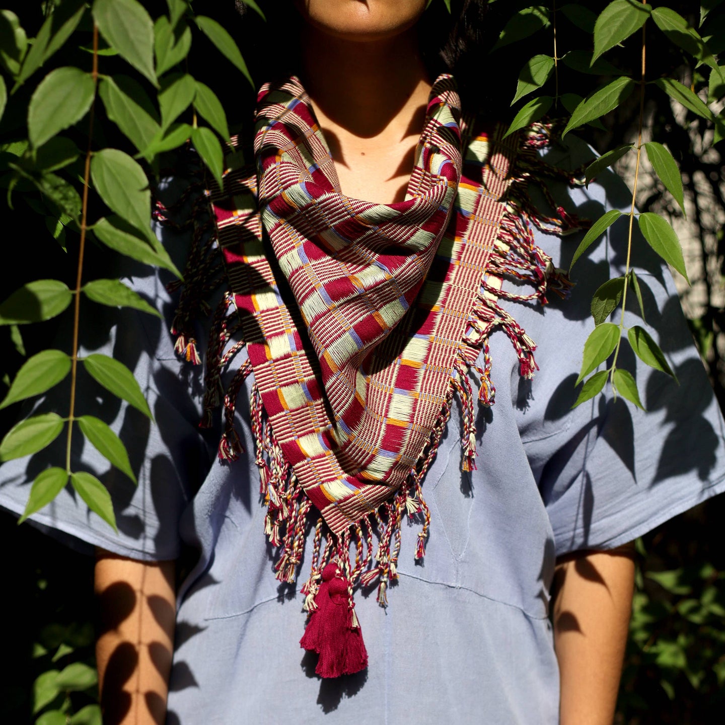 Hand Woven Scarf Cotton Textile - Vino