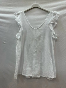 Cotton Gauze Flutter Sleeve Top One Size