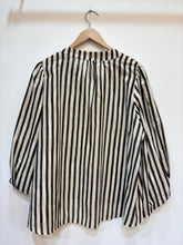 Women's cotton blouse V-neck puff sleeves striped: Vert / TAILLE STANDARD (36-42 / S-XL)