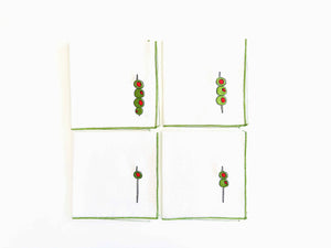 Martini Olive Cocktail Napkins, set of four- White