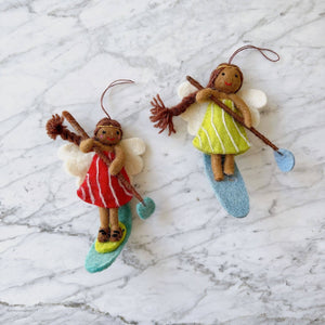 Felt Paddleboard Girl Ornament: Blue