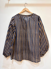 Women's cotton blouse V-neck puff sleeves striped: Vert / TAILLE STANDARD (36-42 / S-XL)
