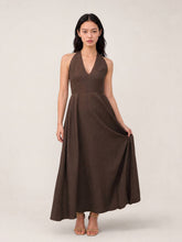 Long backless dress in lightweight voile TDM58126MM: Brown