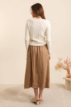 LONG WRAP SKIRT WITH ELASTIC WAIST AND KNOT 100% LI: Camel / One size