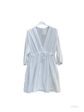 Belted cotton gauze short dress: Beige