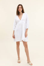Belted cotton gauze short dress: Sky