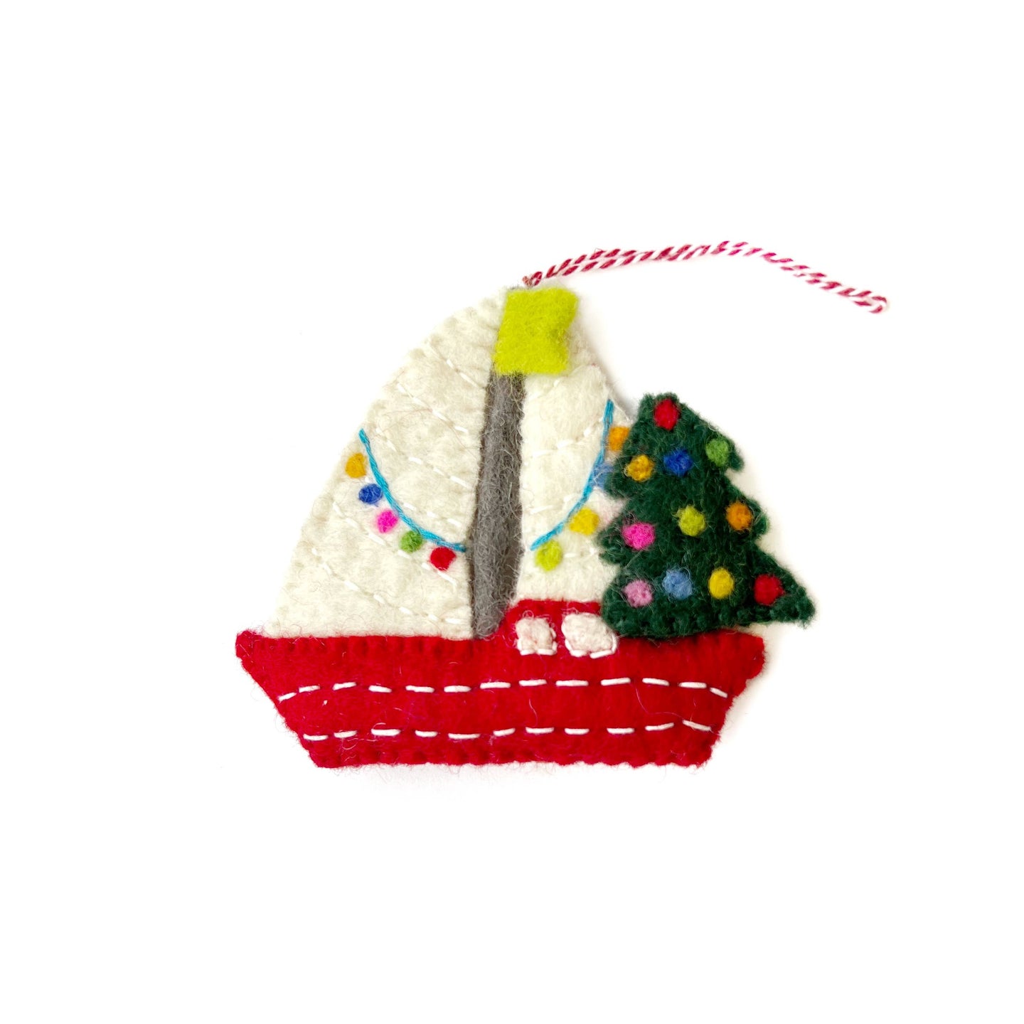 Sailboat with Tree Felt Wool Christmas Ornament 