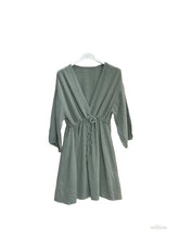 Belted cotton gauze short dress: Sky