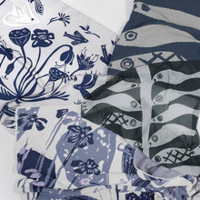 Grey and Navy Ocean Fish Cotton Silk Blend Bandana Scarf