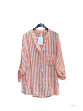 Oversized cotton shirt with striped print: Khaki