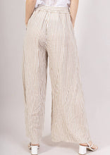 Wide 100% linen striped trousers Art 9925: Brown