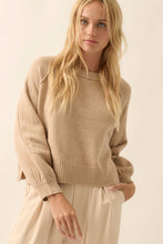 Solid Round Neck Raglan Sleeve Sweater: M / TAUPE