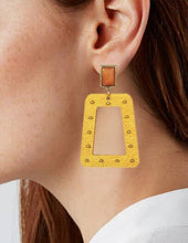 Trapezium Geometric Wood Natural Stone Dangle Post Earrings: Ivory