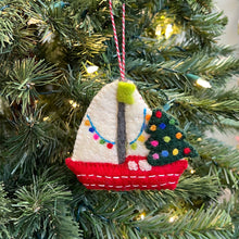 Sailboat with Tree Felt Wool Christmas Ornament 