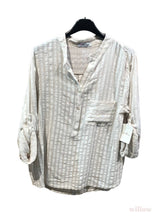 Oversized cotton shirt with striped print: Khaki
