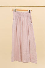 LONG SKIRT WITH SMOCKED WAIST AND POCKETS 100% LINEN: Almond green / One size