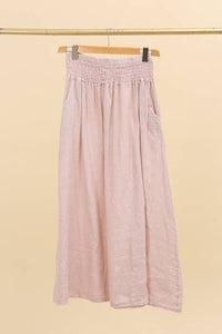 LONG SKIRT WITH SMOCKED WAIST AND POCKETS 100% LINEN: Almond green / One size