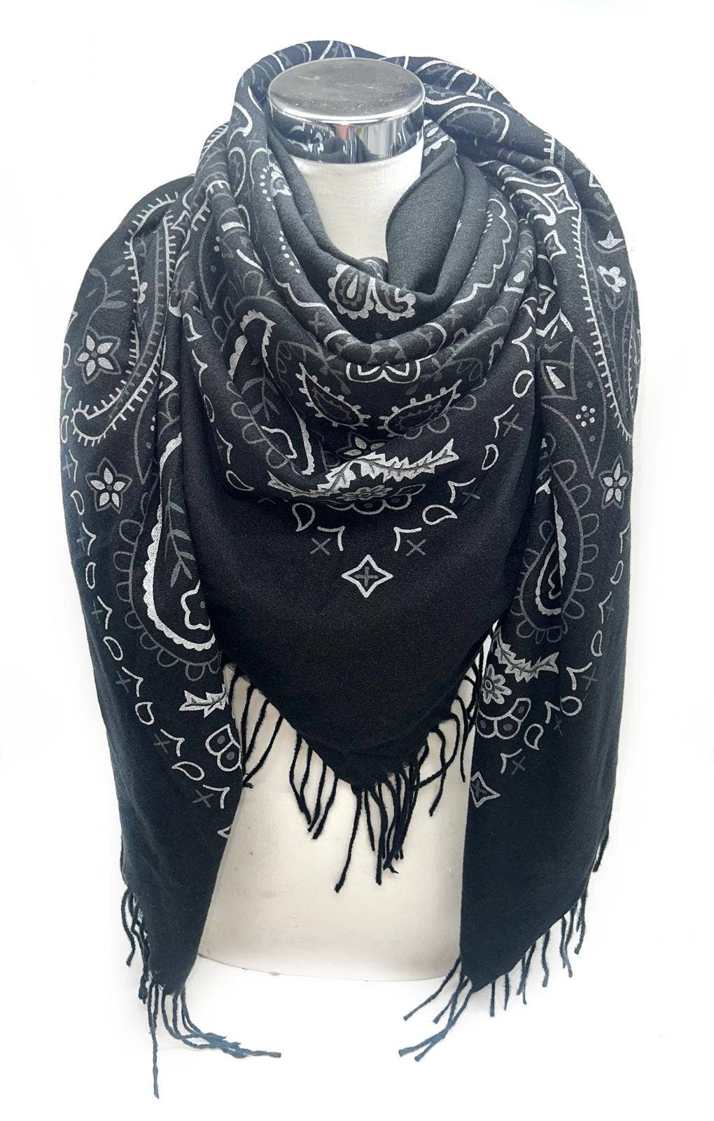 Bandana Scarf with Fringe : Black