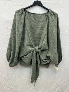 Cotton gauze tie bolero One Size