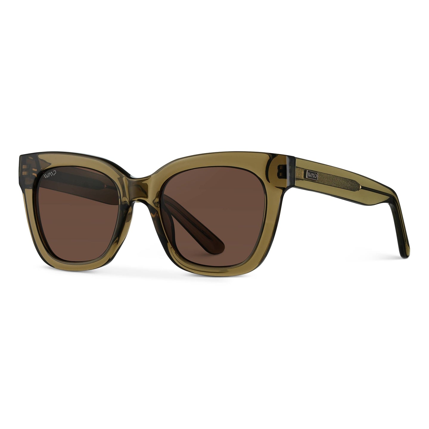 Stormi - Square Chunky Polarized Sunglasses: Khaki Crystal Green / Brown Lens 1077 GRNBRW