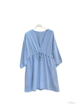 Belted cotton gauze short dress: Navy One Size