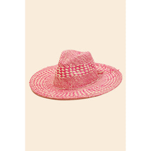 Checkered Straw Weave Sun Hat: BL