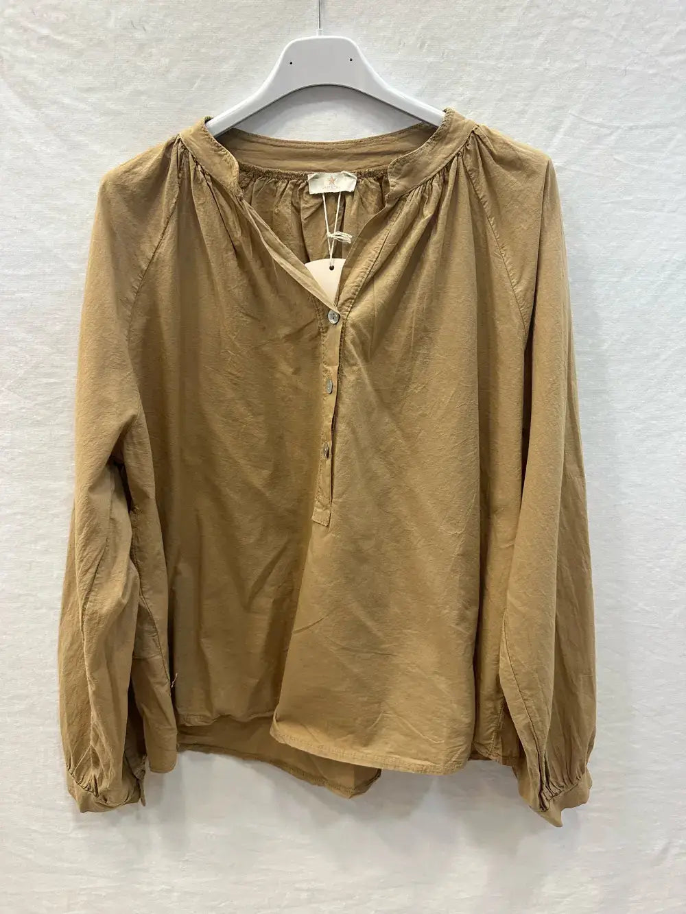 Tunisian Collar Cotton Blouse, @84601_BsColTunisien: Camel