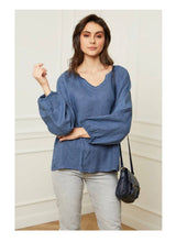 Linen Blouse  Sky Blue One Size