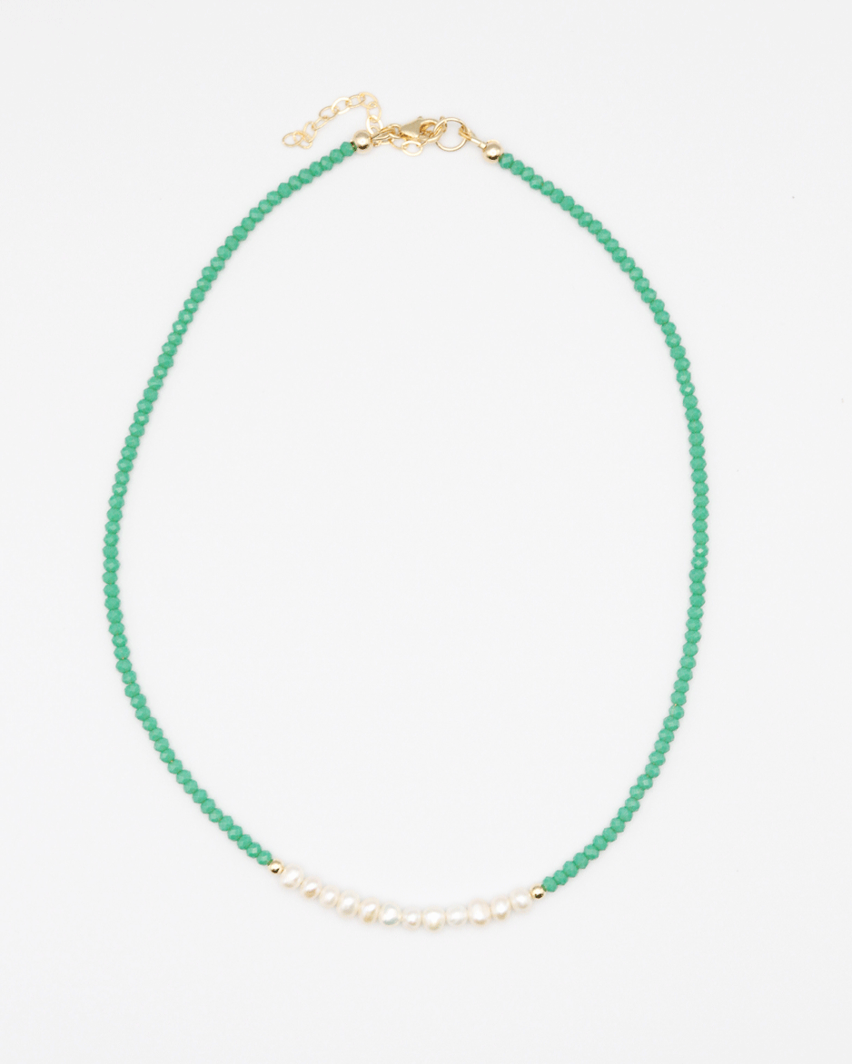Arely Crystal Bead and Pearl Necklace: Green