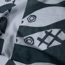 Grey and Navy Ocean Fish Cotton Silk Blend Bandana Scarf