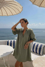 Poplin Balloon-Sleeve Dress: Navy / One Size