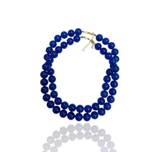 14mm Bead Necklace: Lapis hued  Agate