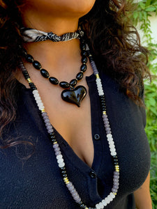 Roxie Black Beaded Necklace with Heart Charm