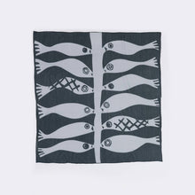 Grey and Navy Ocean Fish Cotton Silk Blend Bandana Scarf