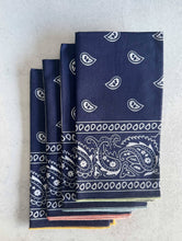 Navy Blue Bandana Cloth Napkins, set of four